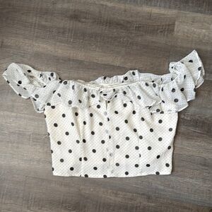 EXPRESS| Polka Dot Off-Shoulder Top